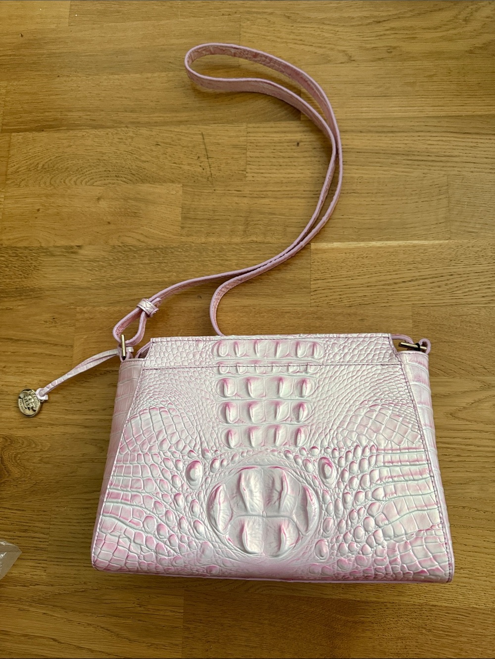 NWT Brahmin Pink Croc-Embossed Leather Crossbody Bag